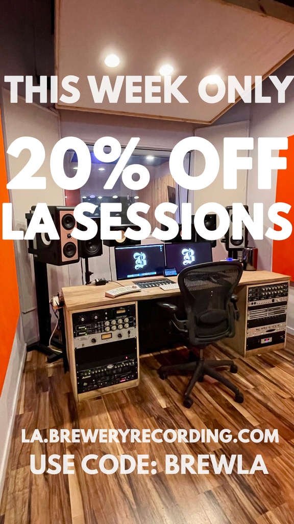BreweryStudio's tweet photo. 🗣️CALLING ALL ARTISTS IN LA🗣️ 

We got a special discount for y'all! 20% off LA sessions for this week only! Use code: BREWLA at https://t.co/swtZWbZNuc or the link in our bio

The discount ends on Sunday, so use it quickly and get in the studio! https://t.co/rl77VvdZ5w