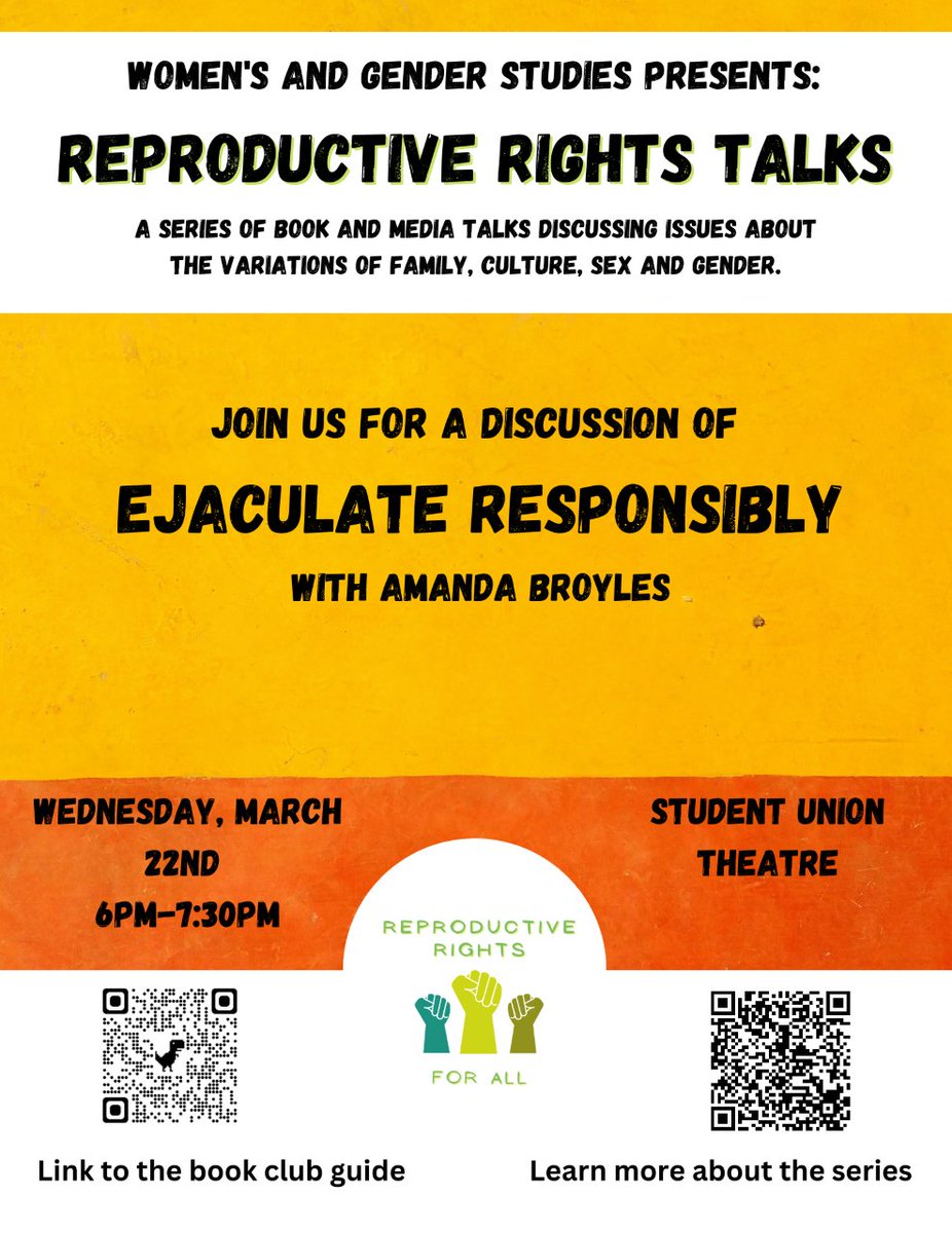 Come support WGST PRESENTS:  Ejaculate Responsibly with Amanda Broyles

Wednesday, March 22 @ 6:00 PM-7:30PM

@valdostastate @vsustudentlife
#vstate #vstate22 #vstate23 #vstate24 #vstate25 #vstate26 #valdosta #vsu  #valdostastate #womenstudies  #responsibly  #ejaculate #wgst
