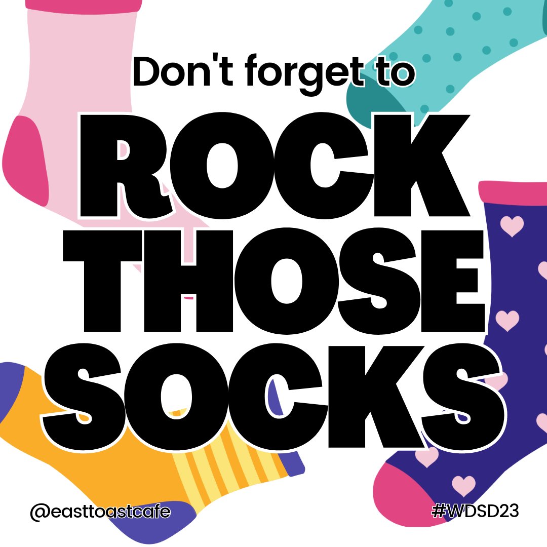 Kind reminder to wear your brightest and most colourful odd socks in support of World Down's Syndrome Awareness Day tomorrow! ⚠️🧦 #WorldDownSyndromeDay #WithUsNotForUs #LotsofSocks #WDSD23 #easttoastcafe #thesandproject #worthing #community #inclusivity #disabilityawareness