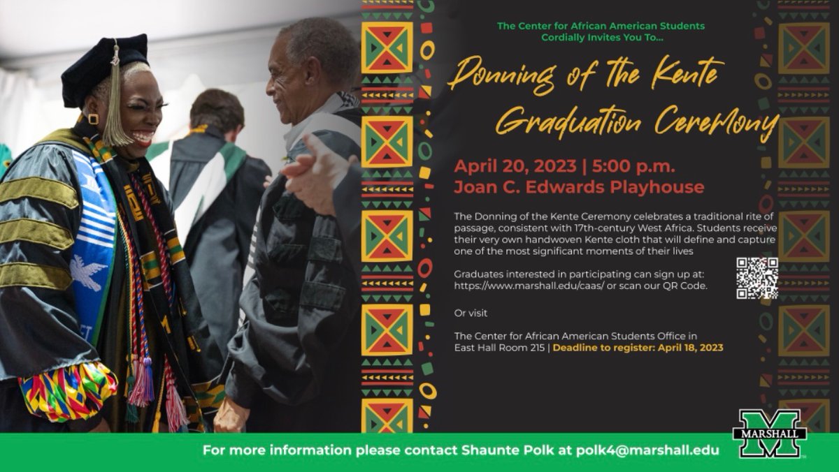 mu_caas's tweet photo. Need more details on ‘Donning of the Kente’? Don’t worry! We’ll be calling everyone who is currently signed up to finalize the details this week! 

#InterculturalAffairs #InternationalAffairs #studenthelp #huntington
 #boost #announcement #collegelife @marshallu https://t.co/0cjkqdGrY4