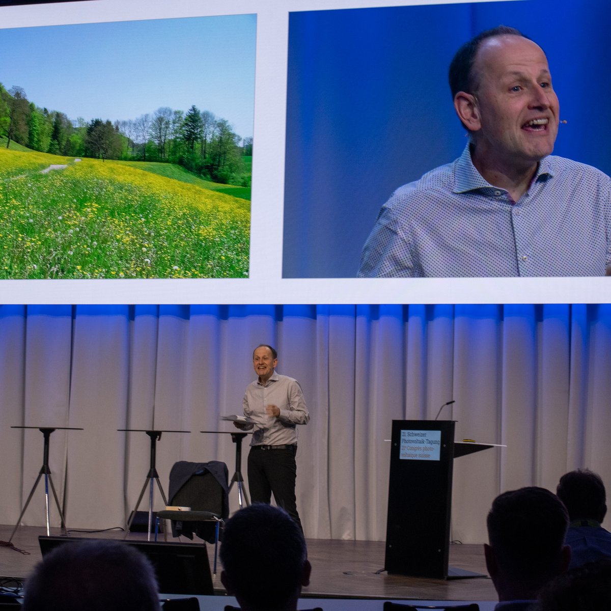Dr. Frank Rutschmann, Leiter Sektion Erneuerbare Energien an der 21. Schweizer Photovoltaik-Tagung: "Wir können nicht genug Solarstrom haben."

#PVTagung23 #alpinePV #Alpenstrom @swissolar @AlpEnForCe