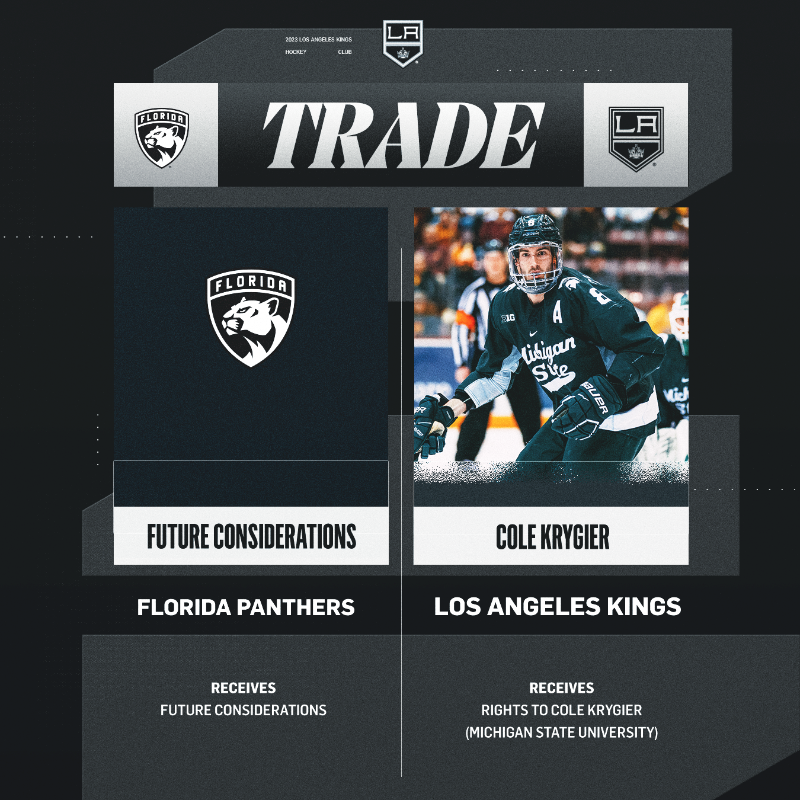 LAKings's tweet photo. We've acquired the rights to defenseman Cole Krygier from the Florida Panthers in exchange for future considerations. 

#GoKingsGo