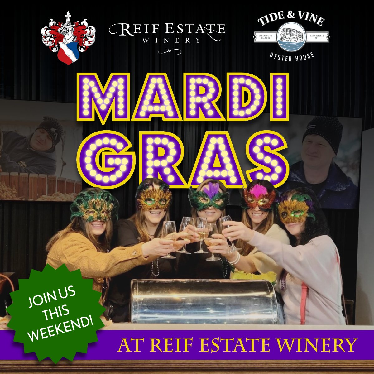 Reif Estate Winery (@reifwinery) on Twitter photo We wrapped up our first Mardi Gras weekend at Reif Estate Winery with <a href="/TideandVine/">Tide & Vine</a> and fun was had by all!
Not to worry if you couldn't make it this weekend because you can join us this coming weekend!
Get your tickets here: ow.ly/LcP550Nn8uv We wrapped up our first Mardi Gras weekend at Reif Estate Winery with <a href="/TideandVine/">Tide & Vine</a> and fun was had by all!
Not to worry if you couldn't make it this weekend because you can join us this coming weekend!
Get your tickets here: ow.ly/LcP550Nn8uv