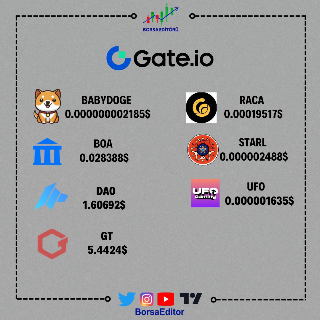 #KuCoin sepetimizde yer alan coinler👇

#aury #blok #boson #kcs #man #ntvrk #rndr #senso #swash #trias 

#Gateio sepetimizde yer alan coinler👇

#babydoge #boa #dao #gt #raca #starl #ufo 

#Bitcoin #Btc