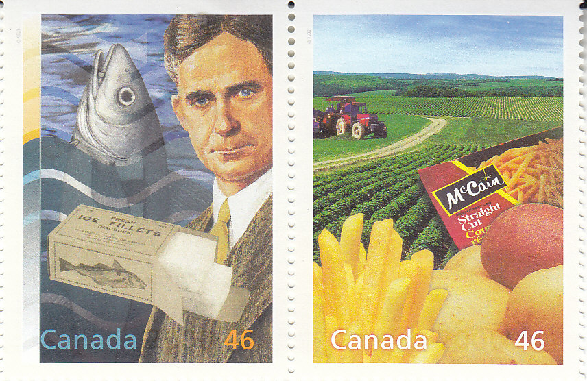 MarjeMolder's tweet photo. #philately #Canada #stamps 46 cents #MilleniumSeries ‘Food’ Dr. Archibald G. Huntsman Scott; 1833c +McCain Food Ltd. Scott; 1833d issued 2000 MNH #timbres #briefmarken https://t.co/ce69JtuZn5