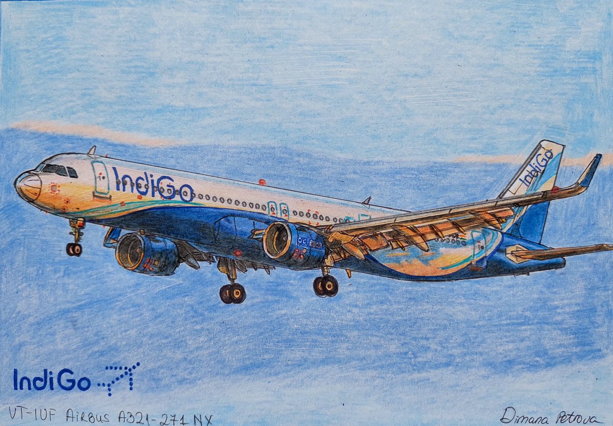 My drawing of @IndiGo6E Airbus A321-271neo VT-IUF 🇮🇳
148x210mm.
#IndigoAir #IndigoAirlines #Airbus #airbusa321neo #a321neo #Landing #Planespotting #Planes #India #IndiaTravel #avgeeks #AvGeek #Aircraft #sunset #sunrise #landingplane #Airbus #artist #aviationdaily #drawing #flying