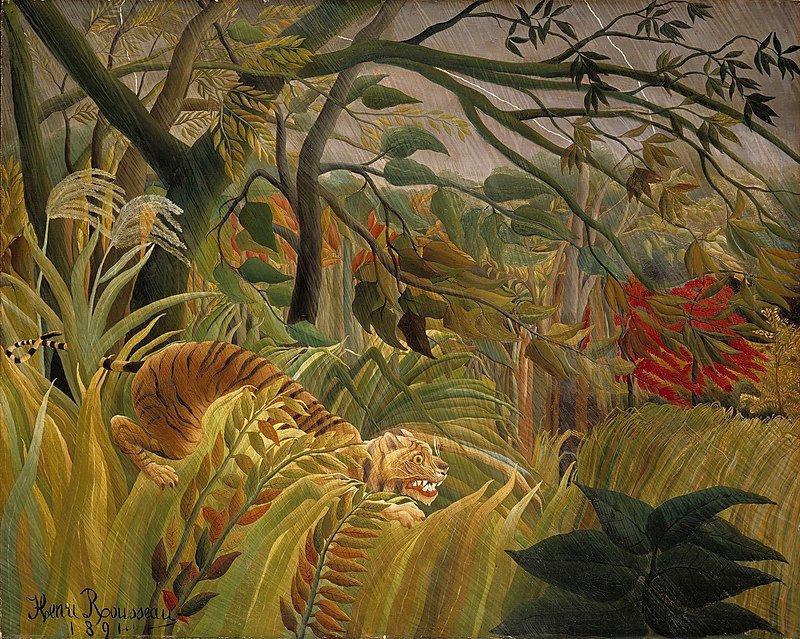 agartinez's tweet image. Henri #Rousseau vivió de lleno la época de la descolonización y el convulso siglo XIX. Por eso, su obra estuvo llena de paisajes oníricos en localizaciones como Argel, personas que gritan y se agitan y un colorido sin precedentes propio del estilo #naíf e influencia oriental.

🌿
