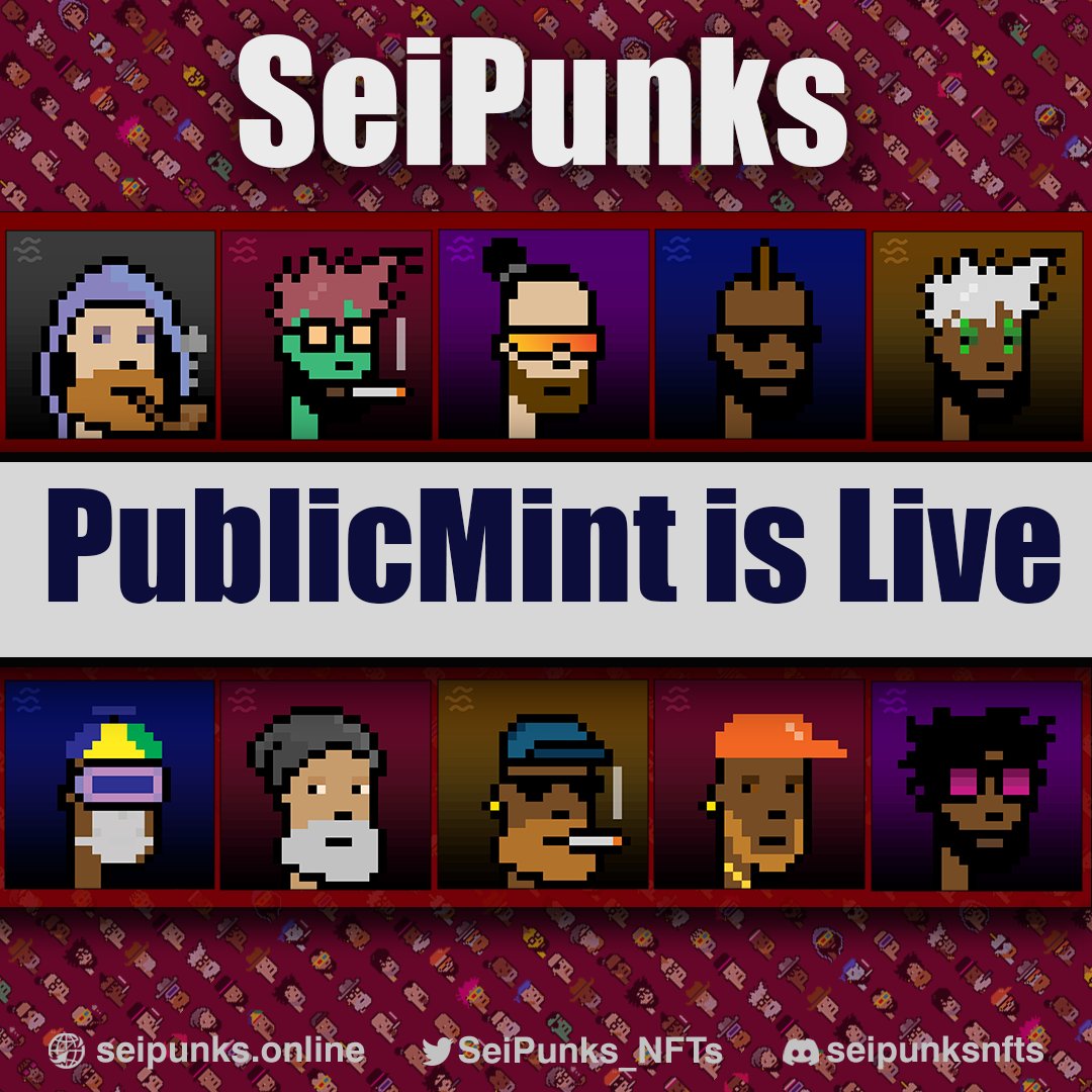 😍PublicMint is live 

🥰Mint website is :
mint.seipunks.online

🥳OpenSea Collection :
opensea.io/collection/sei…