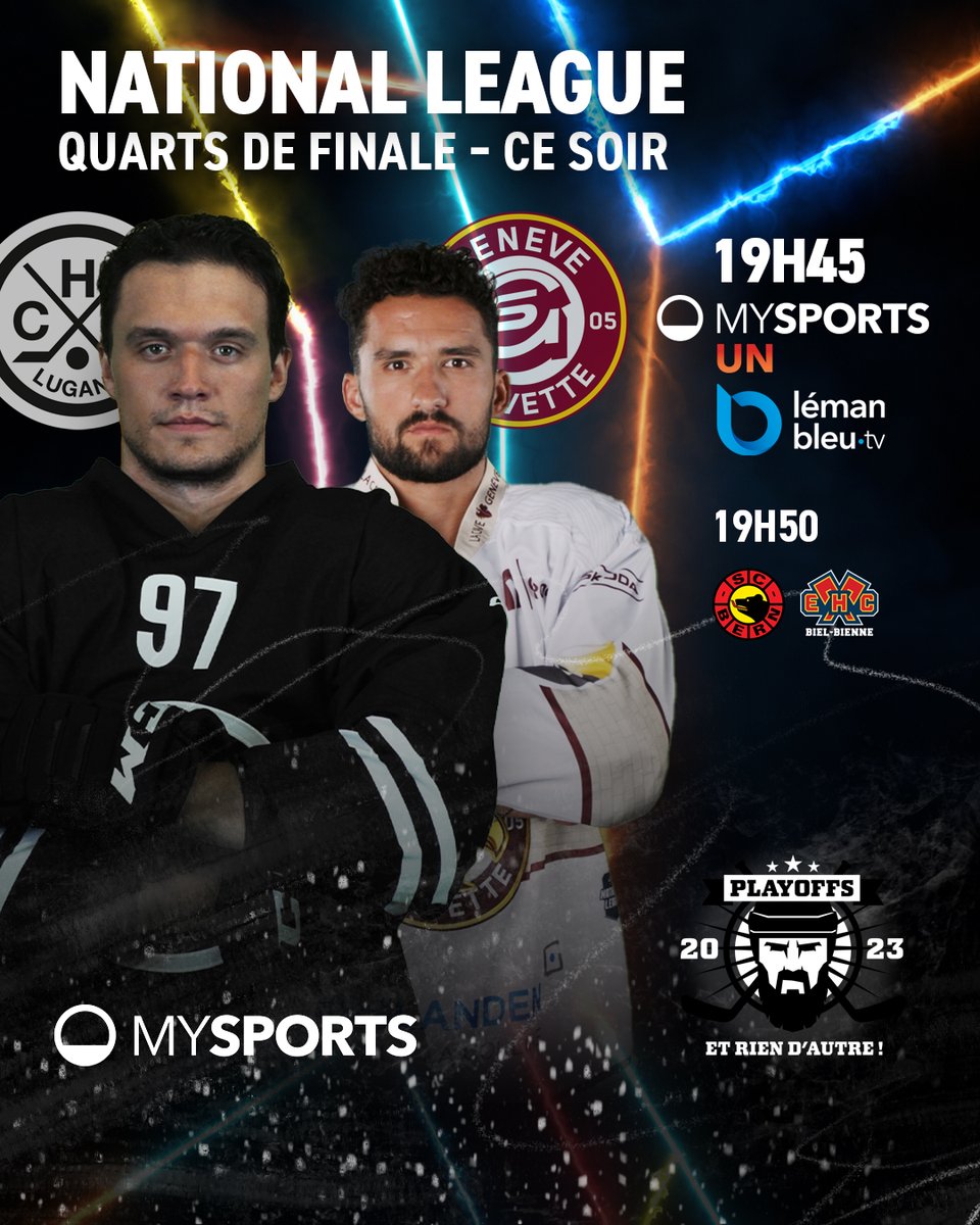 MySports_CH_fr's tweet photo. Les Actes IV des quarts de finale et des playouts en @NLch_official commencent ce soir!
Sur l'app 📱 ou les chaînes 📺:
#HCLGSHC UN & @lemanbleutv
#SCBEHCB 3⃣
#HCASCL 4⃣ https://t.co/09Q8SlZVdL