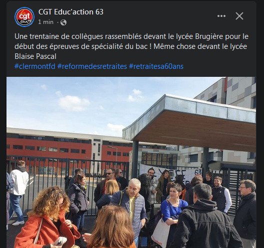 cgt_educ's tweet photo. Des grèves de surveillance du bac un peu partout sur le territoire.  À Nice, Rennes, Laval, Clermont Ferrand, Vanves, Bordeaux, Saint Nazaire... #ReformesDesRetraites #GreveReconductible #Greve20et21mars #CGT https://t.co/1cLx4PL7QQ