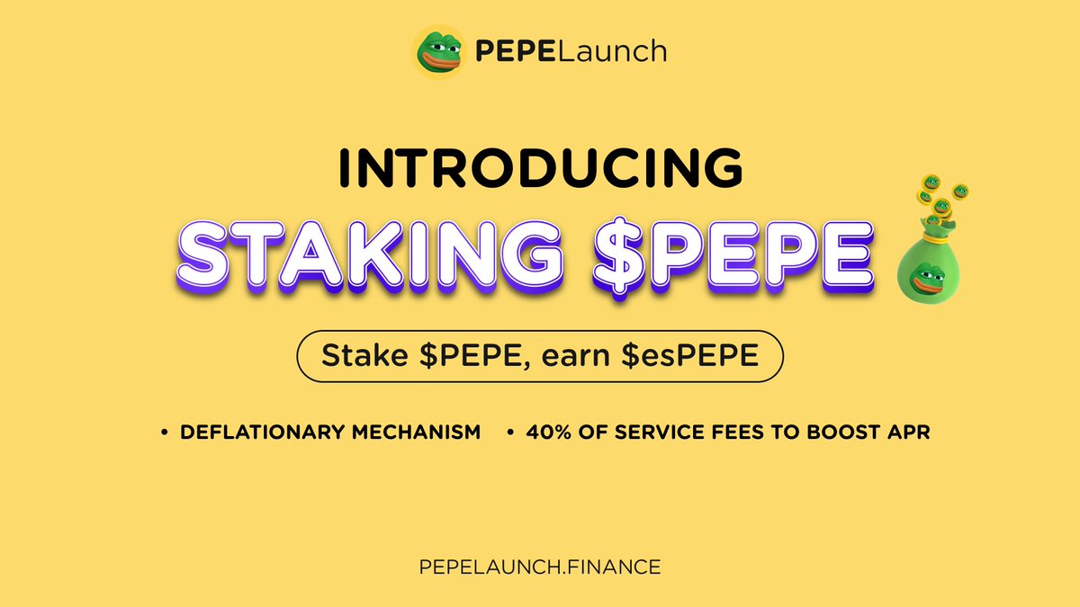 🚀 $PEPE STAKING - OPEN 🚨

It's time to put your $PEPE to work and earn some serious gains with our brand new staking feature🔥

#PEPEstaking is finally open for business!

Access here👇
app.pepelaunch.finance/stake/

Stake your $PEPE now and watch your profits soar to the moon! 🚀🌕