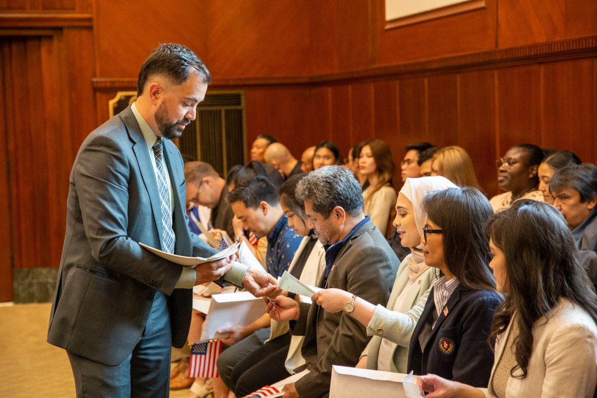 Friday we had the pleasure of welcoming 41 new U.S. citizens! The naturalization ceremony was led by District Judge Kristi DuBose and included a guest speaker, a singer, JROTC color guard, and honorary leaders in the Pledge of Allegiance. #newUSCitizens