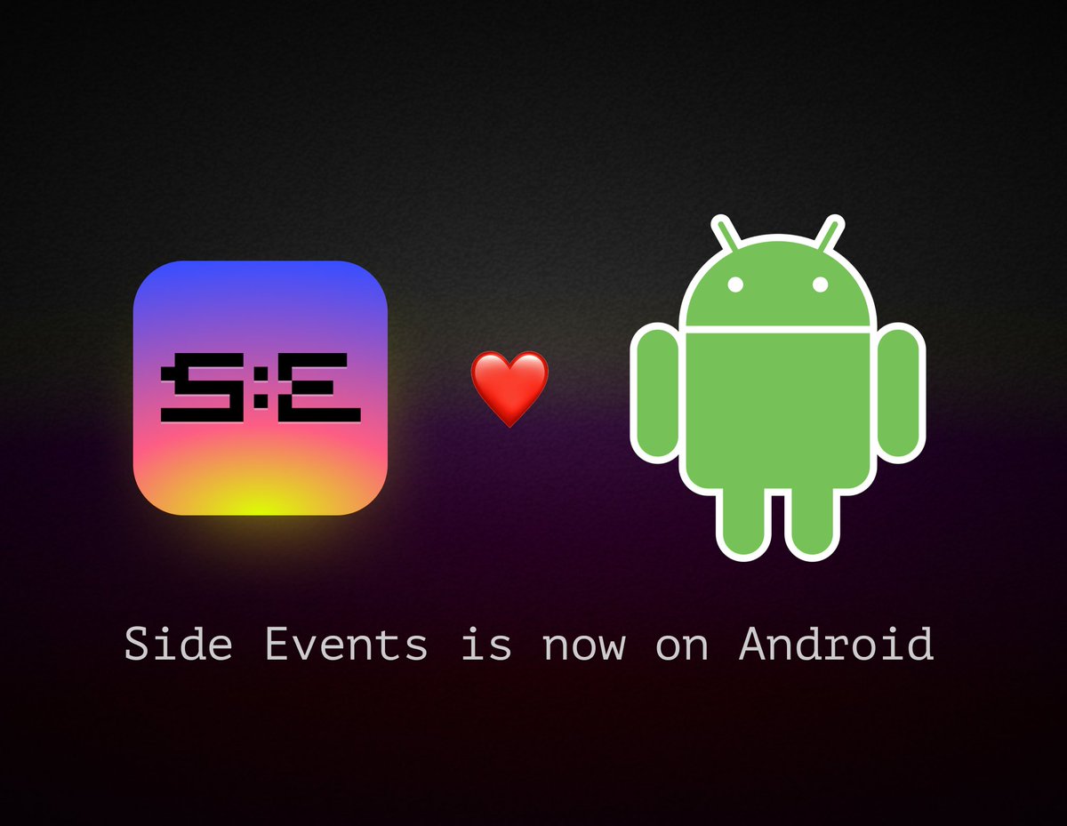 side_events's tweet photo. Great news 🥁🥁🥁

Side Events is now available on the Google Play Store!! 🤖

Install it now and discover all the cool web3 side events going on around you. 

Available here 👉 https://t.co/ie2dtZD3cy

Love <3 https://t.co/ags4bsKaaY