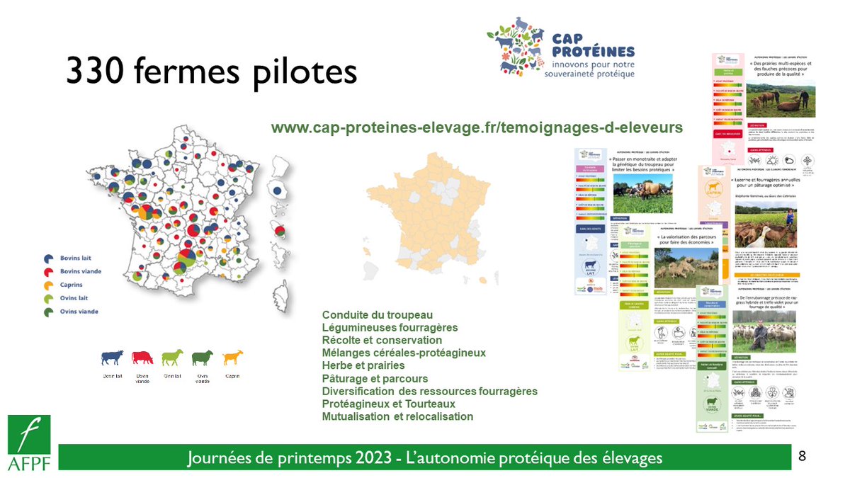 CapProteines's tweet photo. Avec @InstitutElevage, @ChambagriFrance, @ReseauCivam, #BTPL, @Itab et @Eliance_Elevage ont repéré 330 élevages autonomes en #protéines 🐂🐄🐑🐐🇫🇷
👉🏽 Déjà 270 fiches ou vidéos #CapProtéines sur la carte de France https://t.co/4mA0a5NpGM
#AFPF @AFPF_FrPrairie https://t.co/XbA1SLotO2