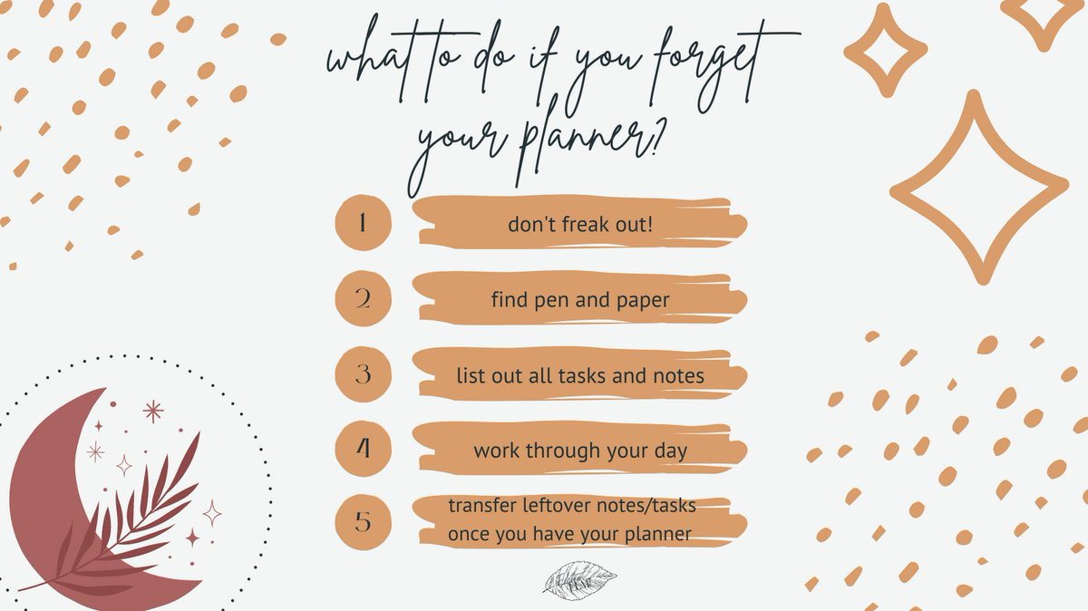EclecticElm's tweet photo. Oh no! Monday struggles and you forgot your planner at home. What do you do now?? Don't worry. Take a deep breath and follow these five simple steps to get you through the day until you are reunited with your beloved planner. https://t.co/55Uv3XIG24