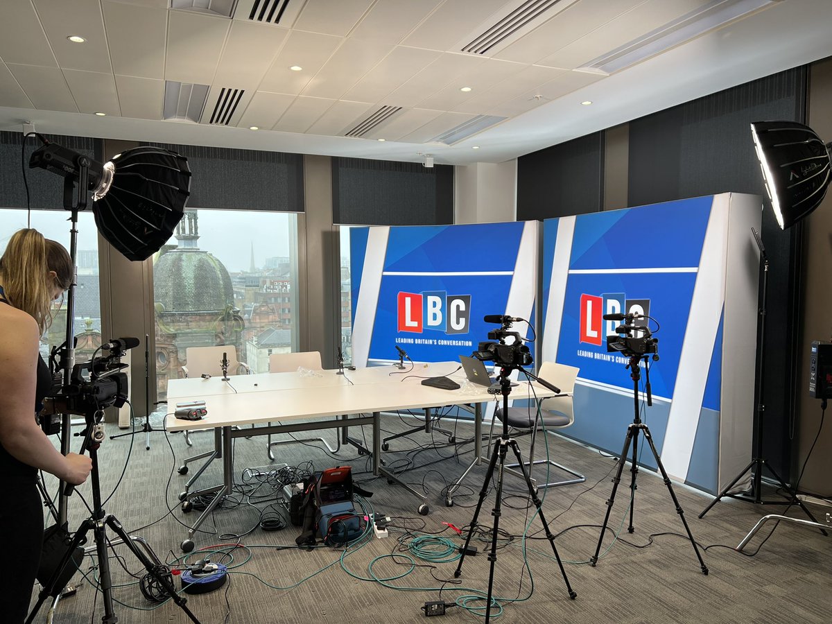 ginadavidsonlbc's tweet photo. Things getting ready for @IainDale and the SNP leadership hustings this evening at 7 on @LBC at the Glasgow @global studios #LBCSNP @AshReganSNP @HumzaYousaf @_KateForbes https://t.co/uTJk9hIrru