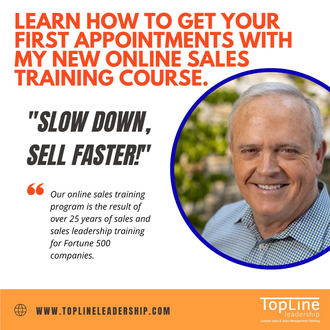 kevinfdavis's tweet image. What is a Student&apos;s goal? The twenty-minute appointment with a potential customer! 🗓️

To learn more about getting your first appointments, check out my online sales training course, &quot;Slow Down, Sell Faster!&quot;: bit.ly/3fadNRH

#sales #salestraining #salescourse #sales101
