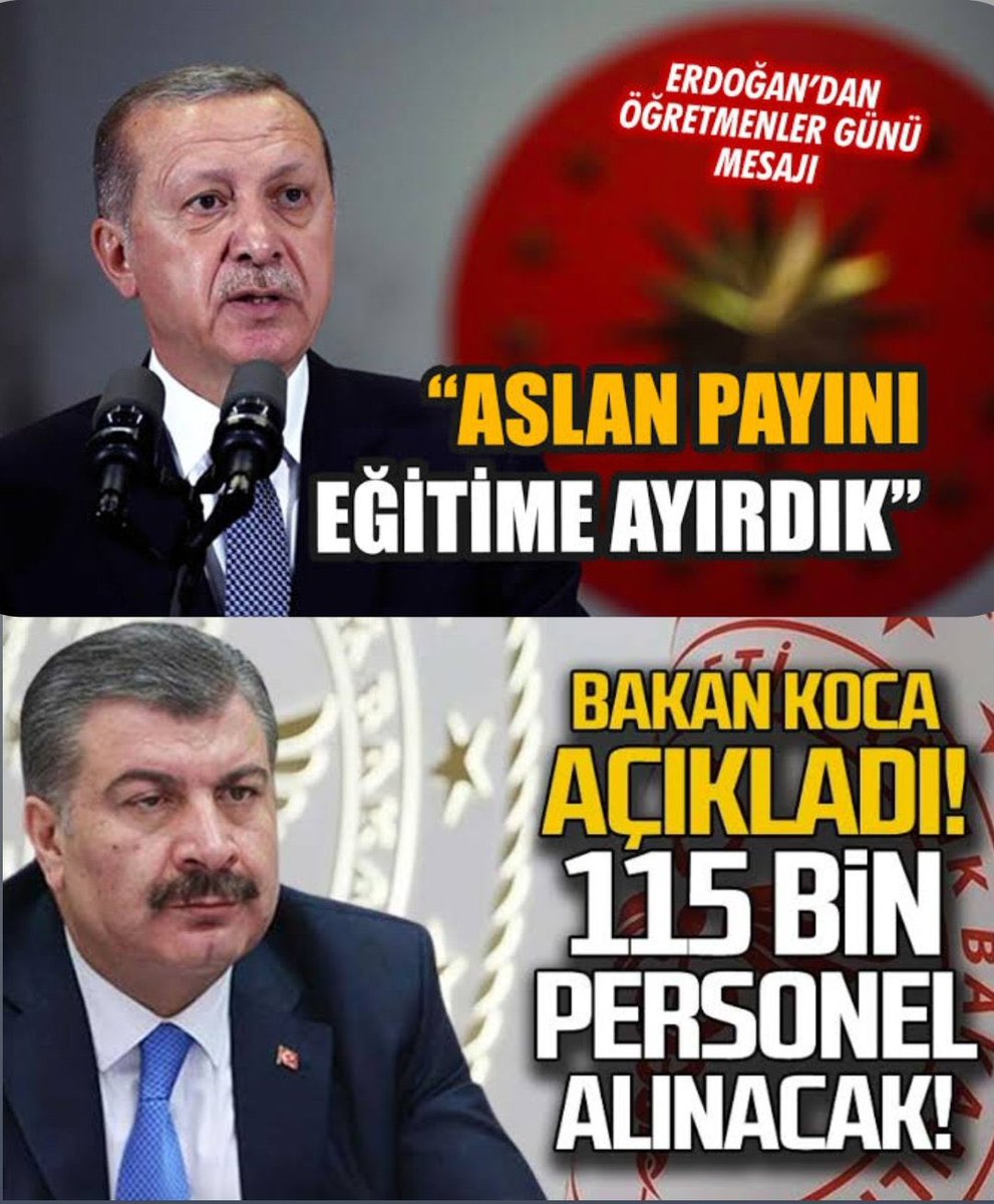 Sağlık Bakanlığı 115.000 personel ataması yaparken,Milli Eğitim Bakanlığı öğretmen ihtiyacını görmezden gelemez.

2022 KPSS puanı ile talep edilen 100.000 ÖĞRETMEN ataması yapılmalıdır.

<a href="/RTErdogan/">Recep Tayyip Erdoğan</a> <a href="/prof_mahmutozer/">Mahmut Özer</a>
<a href="/fahrettinaltun/">Fahrettin Altun</a> <a href="/tcbestepe/">T.C. Cumhurbaşkanlığı</a>

#YüzBinÖğrtmndenSizeOyYok