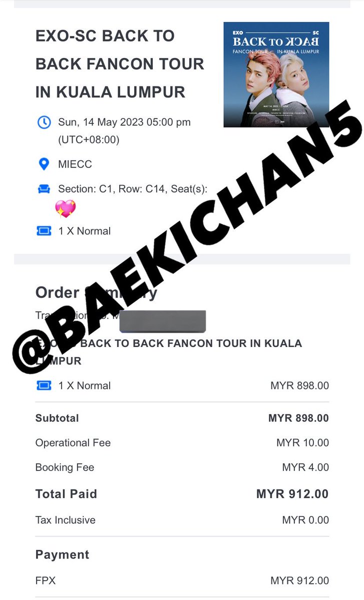 baekichan5's tweet photo. 🇲🇾 | HELP RT | WTS BACK TO BACK IN KL EXO SC FANCON TOUR  

🎫Section VIP C1
- Row 14

Reason: Upgrade seat with better view
💵 RM912 including operational &amp; booking fee

SERIOUS BUYER ONLY 💌🙏🏻 NO BACKOUT PLEASE🙏🏻 

#pasarexo #EXOSCinKL
#BACKTOBACK_IN_KL 
#EXOSC_BackToBack https://t.co/DwmvB2rN7W
