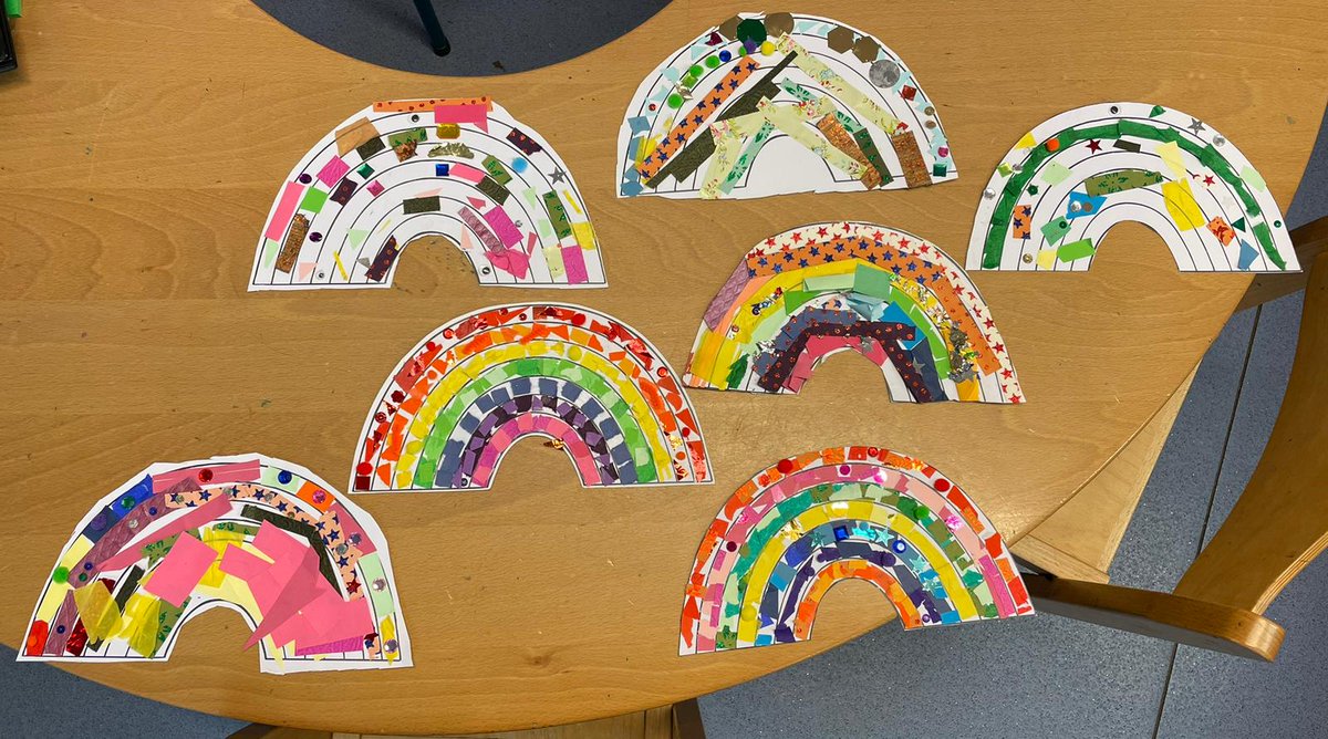 SywellSchool's tweet photo. The children in one of our lunch time clubs have worked very hard over the last few weeks to create some collage rainbows! 🌈 https://t.co/zb8Upfnewo