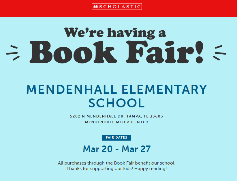 The Scholastic Book Fair is OPEN! Stop by during Parent-Teacher Conferences Thursday, March 23 to check out all great new books on the Fair!