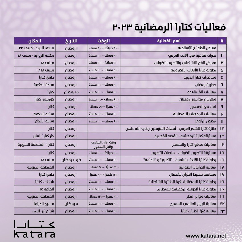 اليكم فعاليات #كتارا في رمضان 2023