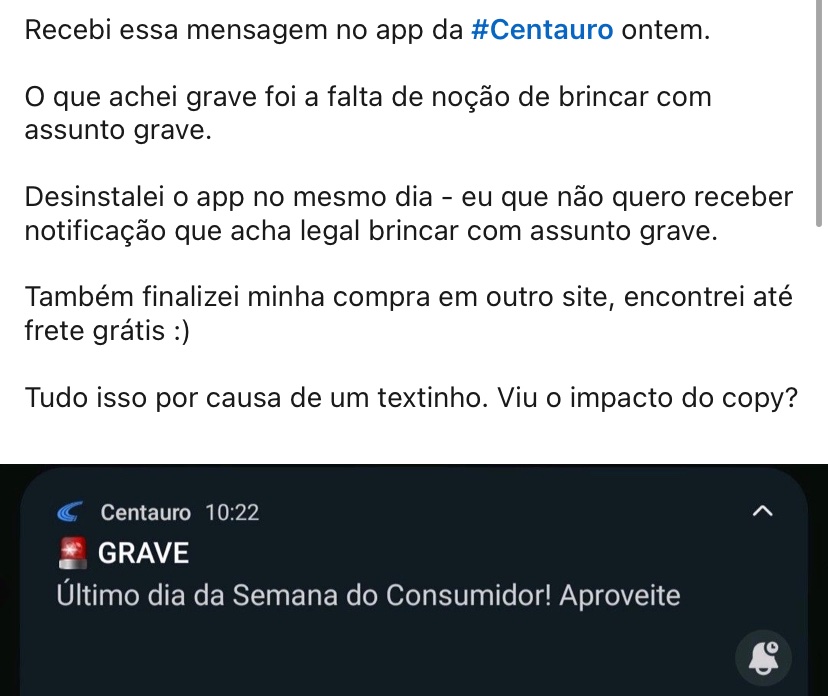 E a Centauro que foi cancelada no LinkedIn por usar tag da choquei KKKKKKKK