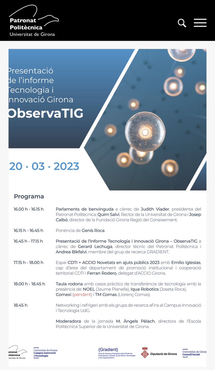 Escola Politècnica Superior #50EPS (@udgpolitecnica) on Twitter photo La jornada compta amb <a href="/genisroca/">genís roca</a>, sempre a punt per sacsejar les estratègies de futur, i una taula rodona amb <a href="/iquarobotics/">IQUA robotics</a>, <a href="/ComexiGroup/">Comexi</a>, <a href="/PatronatEPS/">Patronat Politècnica</a>, #Noel, <a href="/comastech/">Comastech Centre Politècnic</a> per explicar les seves experiències de tranferència. La jornada compta amb <a href="/genisroca/">genís roca</a>, sempre a punt per sacsejar les estratègies de futur, i una taula rodona amb <a href="/iquarobotics/">IQUA robotics</a>, <a href="/ComexiGroup/">Comexi</a>, <a href="/PatronatEPS/">Patronat Politècnica</a>, #Noel, <a href="/comastech/">Comastech Centre Politècnic</a> per explicar les seves experiències de tranferència.