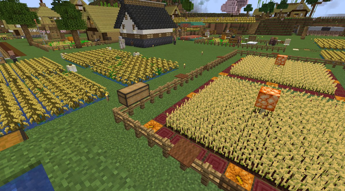 ComanHoliday's tweet photo. #Minecraft #マイクラ #QuarkMod #FarmersDelightMod　
田んぼを増やしてるけど屋根材に使っている「藁葺き」も必要なので
小麦畑も増やしました(=￣▽￣=)ﾉ
良い感じに「畑がいっぱい！」な村になってきましたｗ https://t.co/ECJcw7D4L9