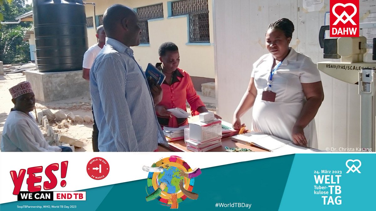 Tansania: Mit der Partnerorganisation Pasada & unterstützt von der Gesellschaft f. Internat. Zusammenarbeit (GIZ) wurden „TRAPs“ (Tuberculosis Rapid Assessment Point) in Gemeinden eingerichtet. Sie bringen Hilfe näher an die an TB infizierten Menschen.
dahw.de/WTT