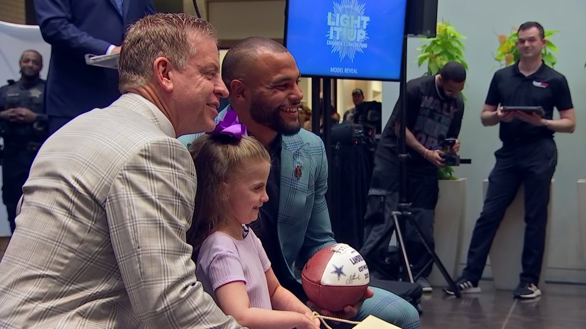 The @dallascowboys greats @TroyAikman & @dak teamed up to introduce models for the @TexasCCF annual #LightItUp gala taking place Friday, April 21st. @NBCDFW is a sponsor! buff.ly/3Z2L99J #TexasCCF #ModelReveal #GoCowboys #LetsCureKidsCancer #April21st #PediatricCancer