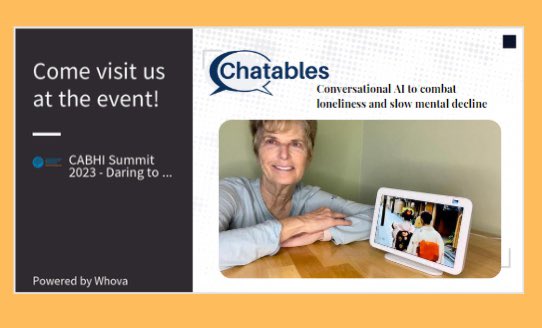chatables's tweet photo. @CABHI__ is putting on a great summit tomorrow for all those interested in innovations in #agetech. Please stop by our virtual booth and say hello!  https://t.co/UQQFa3j62m https://t.co/bbZYko4BdQ