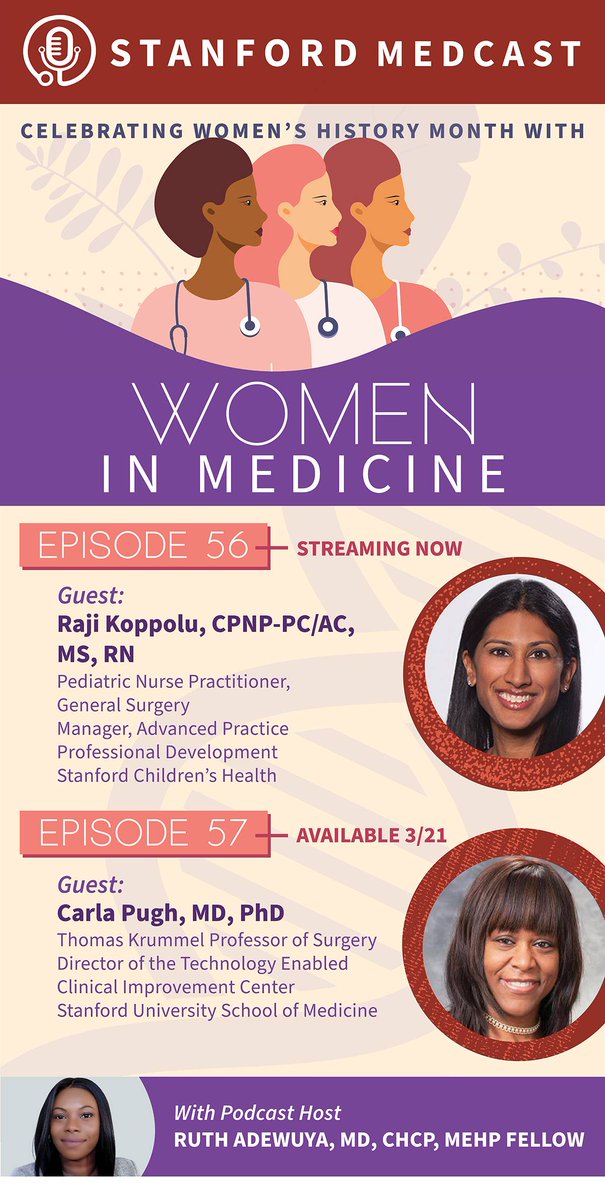 Celebrate Women's History Month with @stanfordmedcast @CarlaPughMDPhD will be featured in their Episode #57 Women in Medicine available tomorrow, 3/21!