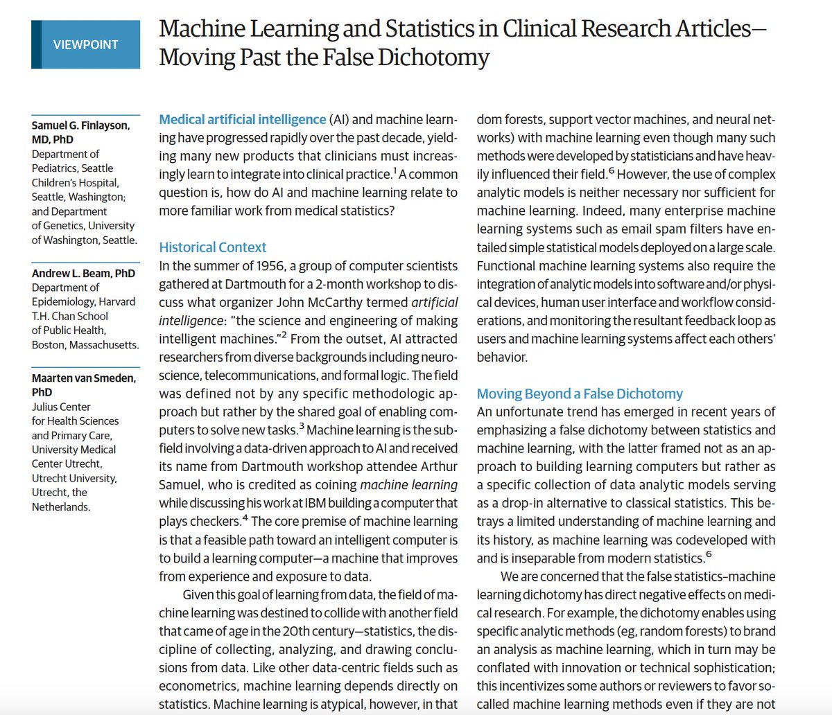MaartenvSmeden's tweet photo. NEW PAPER
A plea for moving away from the false dichotomy between statistics and machine learning. All credits should go to @IAmSamFin for setting this up w/ @AndrewLBeam in @JAMAPediatrics 
https://t.co/NKuJVEmGwy https://t.co/CRYkjoNBw3