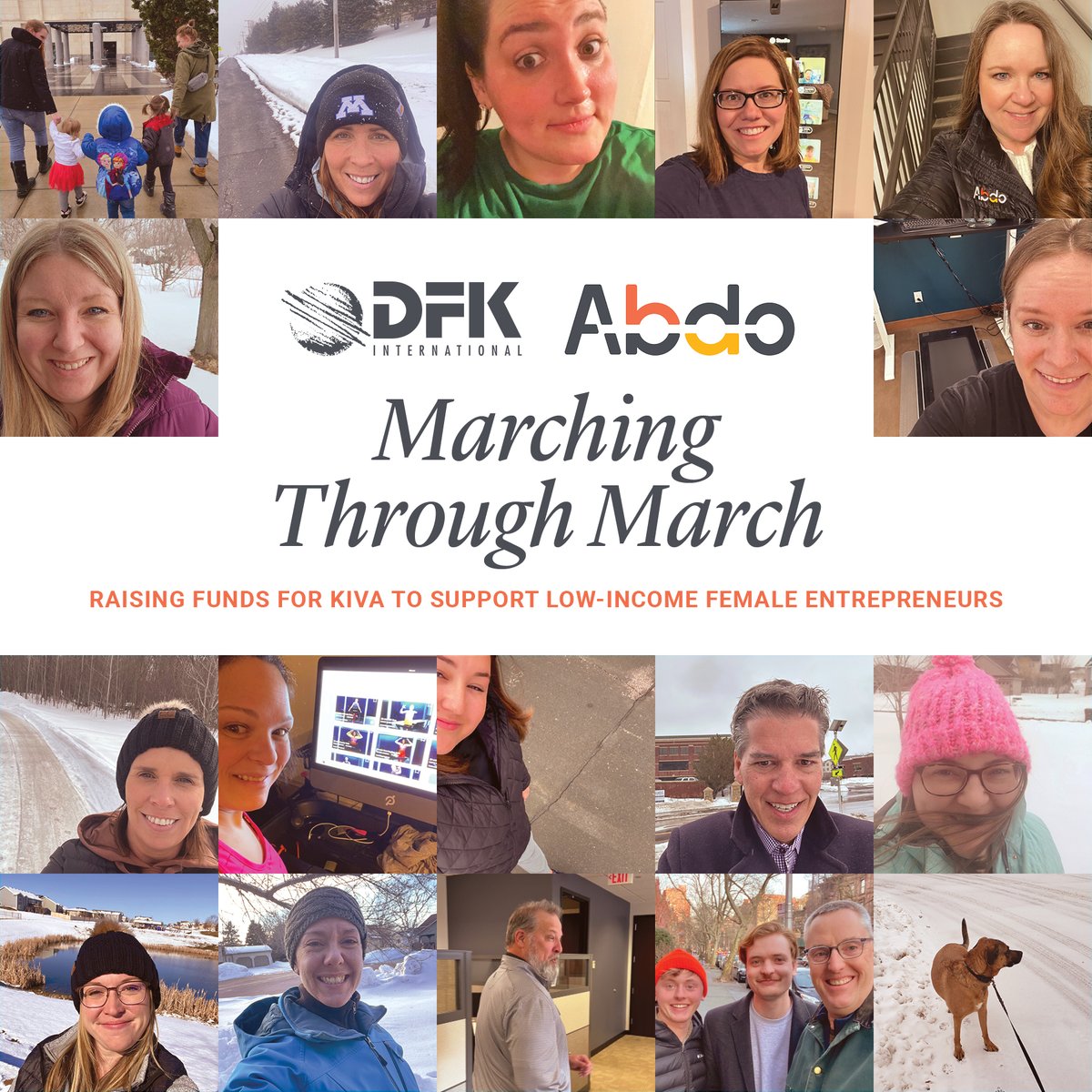 AbdoSolutions's tweet photo. This month, Abdo team members are participating in @DFK_Intl's Marching through March challenge to celebrate and honor International Women's Day -- while also raising funds for @Kiva to support low-income female entrepreneurs.
#DFKMarchingthroughMarch #TeamAbdo https://t.co/7ROdckIKOd