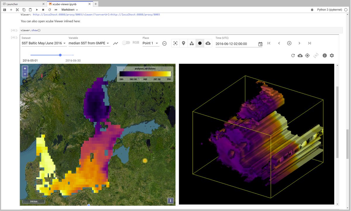 📢#xcube v1.0 released 🎉!
Create, serve, view, analyse, and process geospatial data cubes. Builds on <a href="/xarray_dev/">Xarray</a>, <a href="/dask_dev/">Dask</a>, compatible with <a href="/pangeo/">catherine costa</a>-data. Data stores (<a href="/CMEMS_EU/">Copernicus Marine</a>, <a href="/esaclimate/">ESA Climate Office</a>, <a href="/sentinel_hub/">Sentinel Hub</a>, etc.), cube server (WMTS, STAC, S3), viewer. ➡️github.com/dcs4cop/xcube