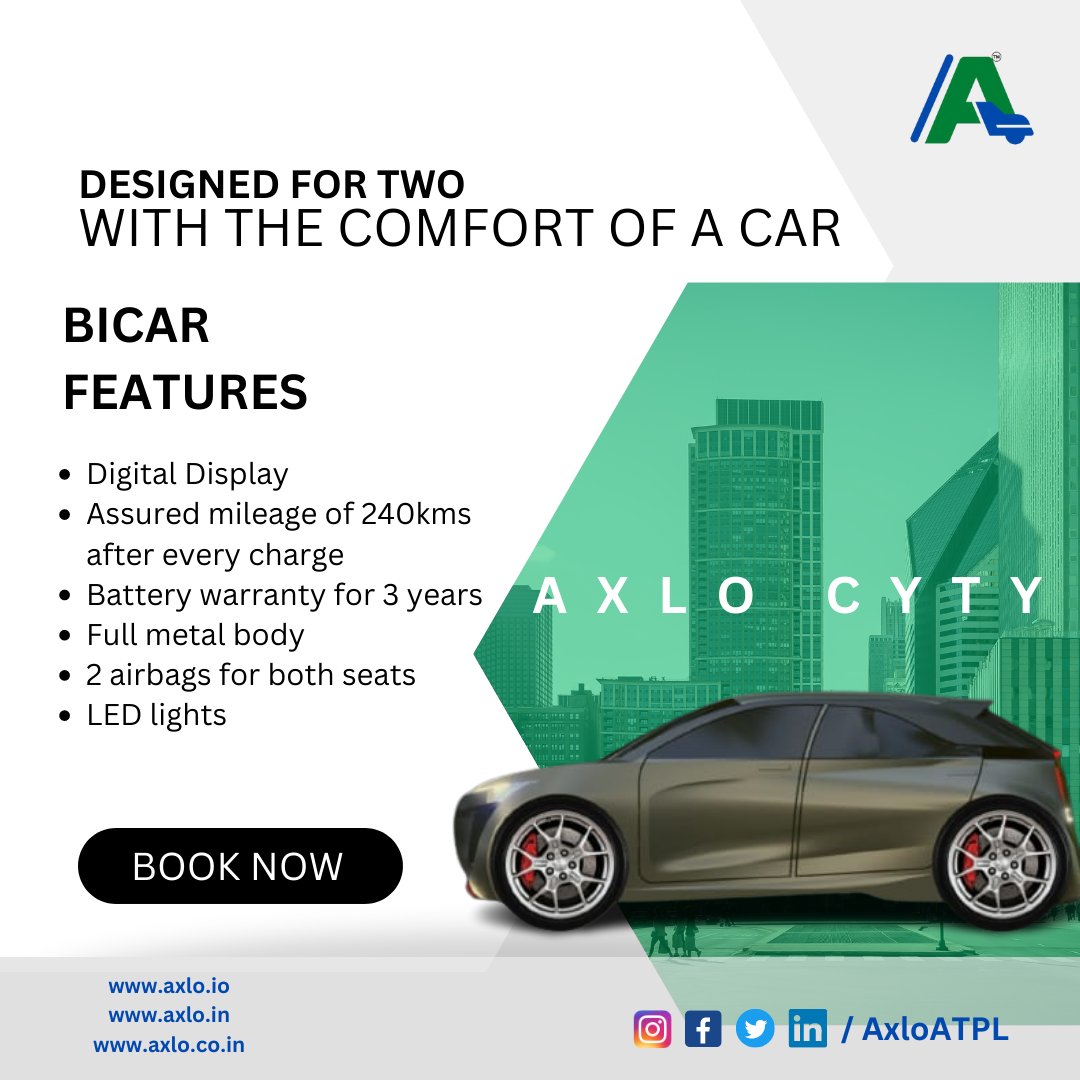 AxloATPL's tweet photo. Book Axlo Cyty Bicar!

And get unique features.

https://t.co/cLDUxaACad

#carfeatures #cars #sustainability #evs #axlo #comfort #buynow https://t.co/wuzQ17Wetr