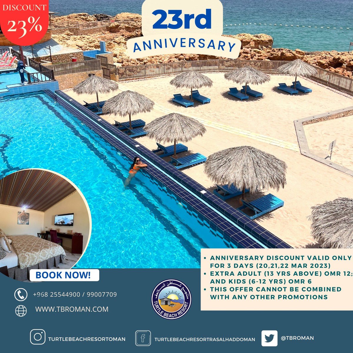 tbroman's tweet photo. Celebrate with us! ❤️❤️❤️
Turtle Beach Resort 23rd Anniversary 🥳🎈🎉
3 days Promo! 

Book now! ￼9900 7709 / 25544900
#anniversary #oman #omantourism https://t.co/dYr35ZvXsN