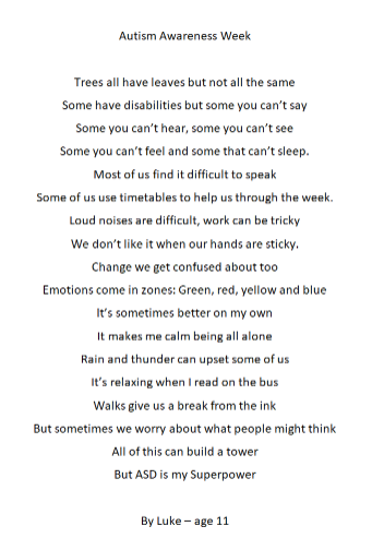 windy_arbor's tweet photo. Have a read of the Amazing Poem one of our ARC children have made ready for Autism Acceptance Week #ASD #Autism #poetry https://t.co/xE47a2Py8A