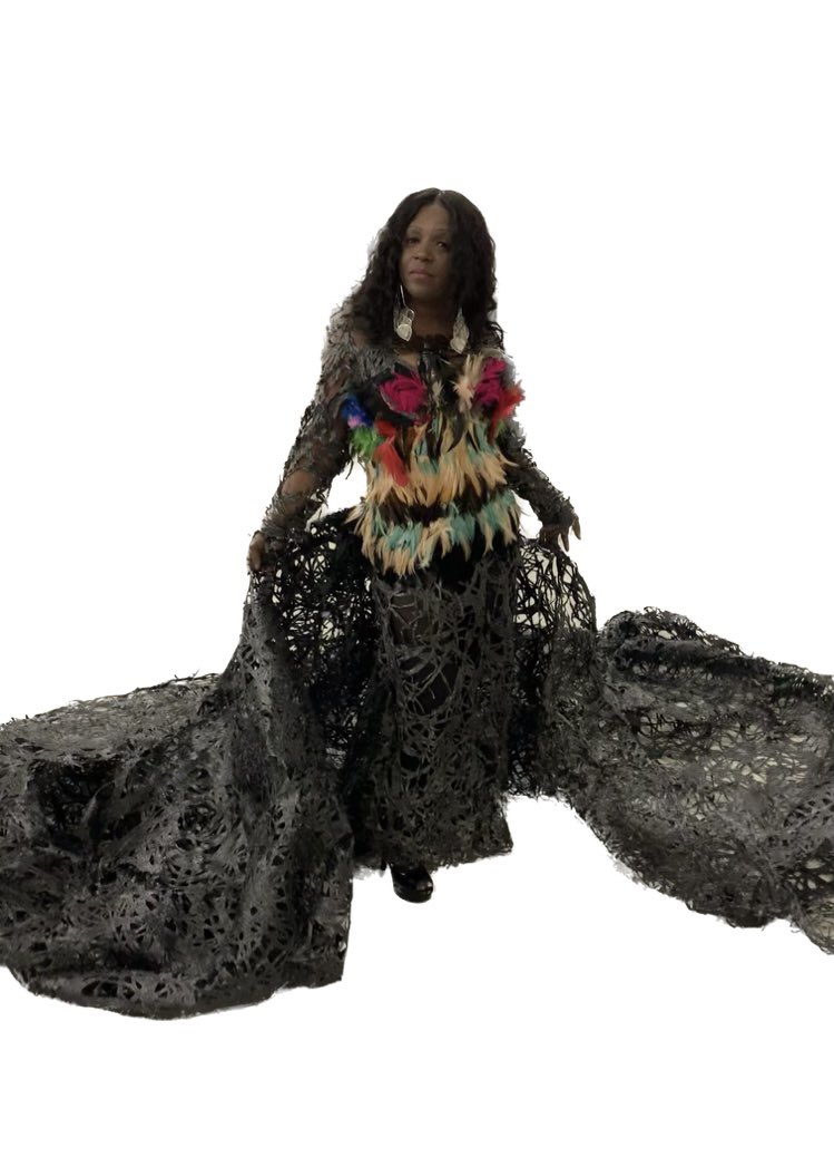 Chablisdesigns has created a Laser Cut Silcone Evening Gown.  Feather Bodice. Model #Lizpetie