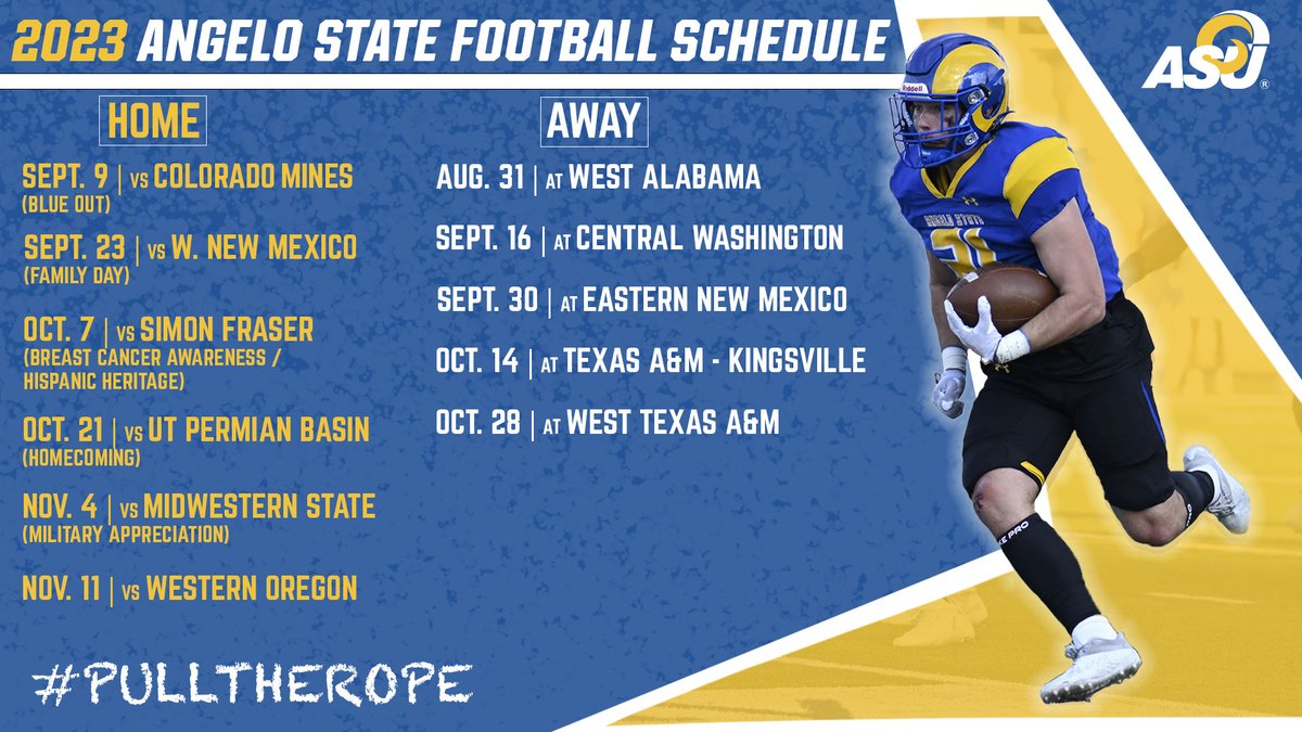 #RamFam! The Rams' 2023 schedule is here! #PullTheRope @ASURamFootball 

🐏🏈📅⤵