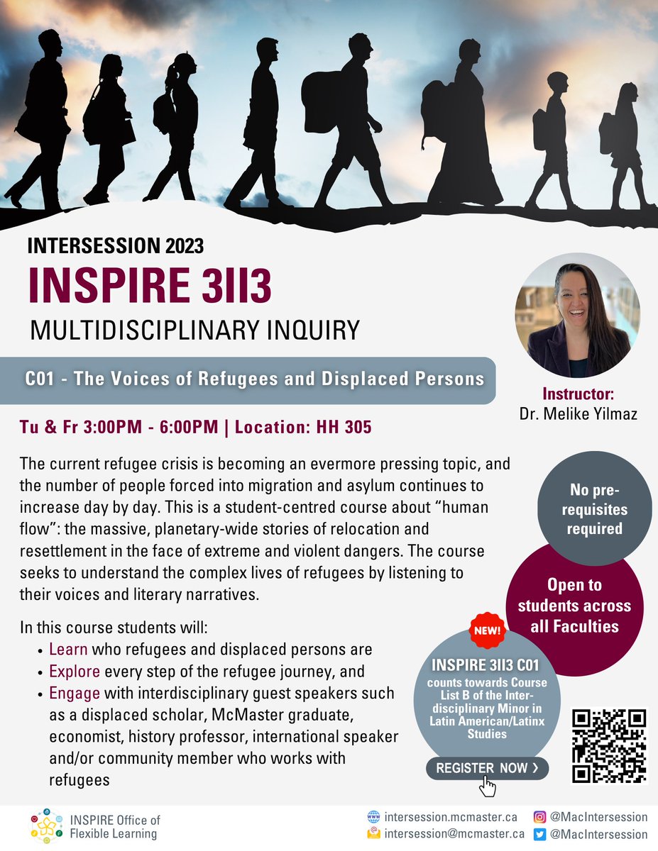 MacIntersession's tweet photo. Hey @McMasterU 👋 - With the current refugee crisis becoming an evermore pressing topic, this student-centred course about "human flow" seeks to understand the complex lives of refugees by listening to their voices. Enrol in INSPIRE 3II3 C01 to learn more &amp; be done by end of May! https://t.co/ul6myQhHkM