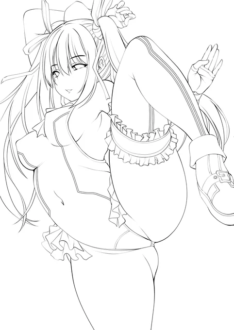 イラスト製作過程メモ(1/2)1:ラフ。ぐちゃぐちゃ描き倒して、変形機能とかいろいろ使って調整2:整えたラフを細部まで書き込んで反転させて下描き完成3:線画。600dpiを倍率40パーセントでペン入れ、拡大すると荒れてるが無視)4:下塗り。あくまで倍率は40～45付近でとどめておくと気が楽 