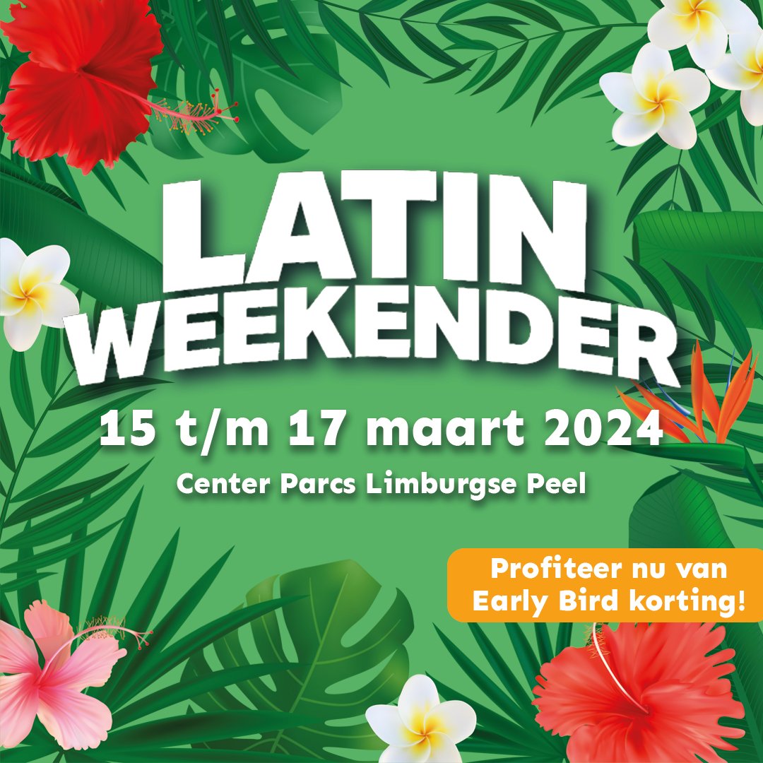 LatinWeekender's tweet image. Van 𝟭𝟱 𝘁/𝗺 𝟭𝟳 𝗺𝗮𝗮𝗿𝘁 𝟮𝟬𝟮𝟰 genieten we weer drie dagen lang van de Latin Lifestyle!

Profiteer t/m maandag 27 maart 2023 van Early Bird korting! Je hebt nog een week om héle scherpe korting op je cottage én korting op je ticket te claimen. Dat is korting op korting!