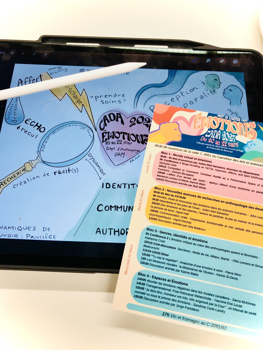 Super première journée de <a href="/UdemCada/">CADA UDEM</a> <a href="/AnthropoUdeM/">Anthropologie UdeM</a> - j’ai tellement apprécié des visions diverses de l’émotion, le monde virtuel et la recherche anthropologique contemporaine!