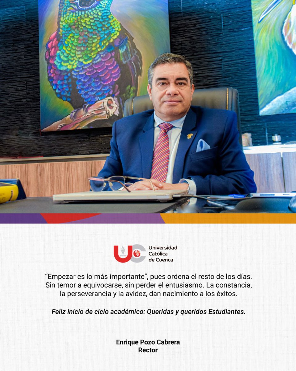 UCatolicaCuenca's tweet photo. #BIENVENIDA | Al iniciar el ciclo académico marzo – agosto de 2023, compartimos con ustedes el mensaje del Rector, Enrique Pozo Cabrera, a nombre de toda la Comunidad Universitaria Católica. https://t.co/l3ItaILr5A