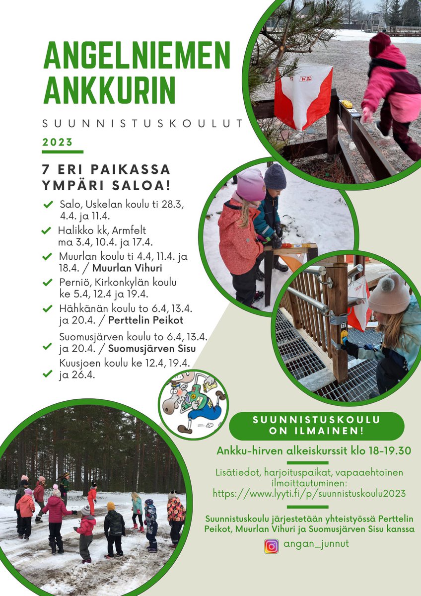 Lasten ilmaiset suunnistuskoulut kaikkiaan 7 eri paikalla ympäri Saloa lähikoulujen pihapiirissä!

Suunnistus on halpa, perhekeskeinen ja luonnonläheinen harrastus, jossa pääset käyttämään sekä päätä että jalkoja! 🗺️🧭😊

Lisätiedot: lyyti.fi/p/suunnistusko…

Tervetuloa mukaan!