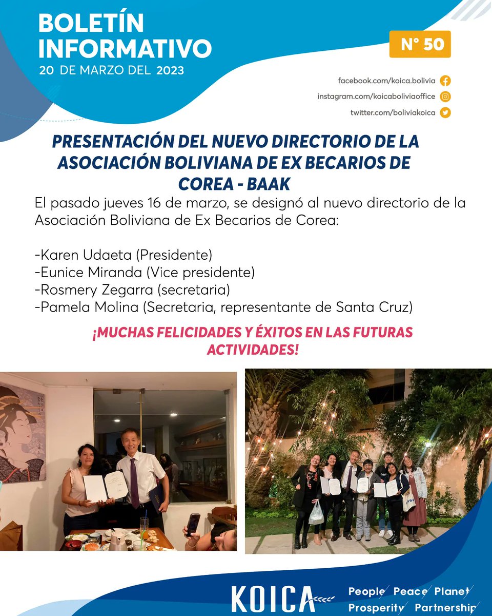 BoliviaKoica's tweet photo. Les presentamos nuestro #BoletínInformativo N°50
Conoce sobre todas las actividades que realiza KOICA en Bolivia ☺️⬇️
#CooperaciónInternacional #estudiaenCorea #voluntariado #KoicaBolivis https://t.co/0McNmaKWf4