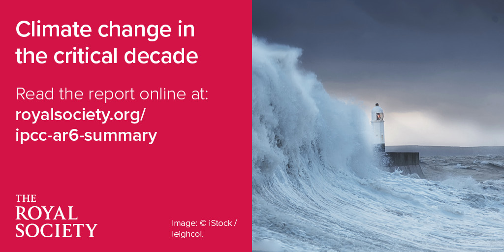 As the <a href="/IPCC_CH/">IPCC</a> release a synthesis of their Sixth Assessment Report, take a look at 'Climate Change in the Critical Decade', our summary of the #AR6 report and its implications for the UK: 
royalsociety.org/topics-policy/…