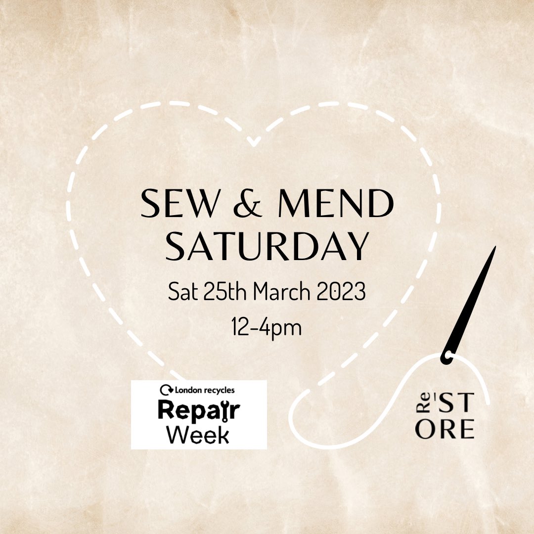 This Sat 25th as part of London Recycles Repair Week we are hosting a free community sew and mend day. Drop in to learn how to use a sewing machine, mend a jumper, re-string a necklace or be inspired to repurpose an item from your wardrobe! #repairweekldn